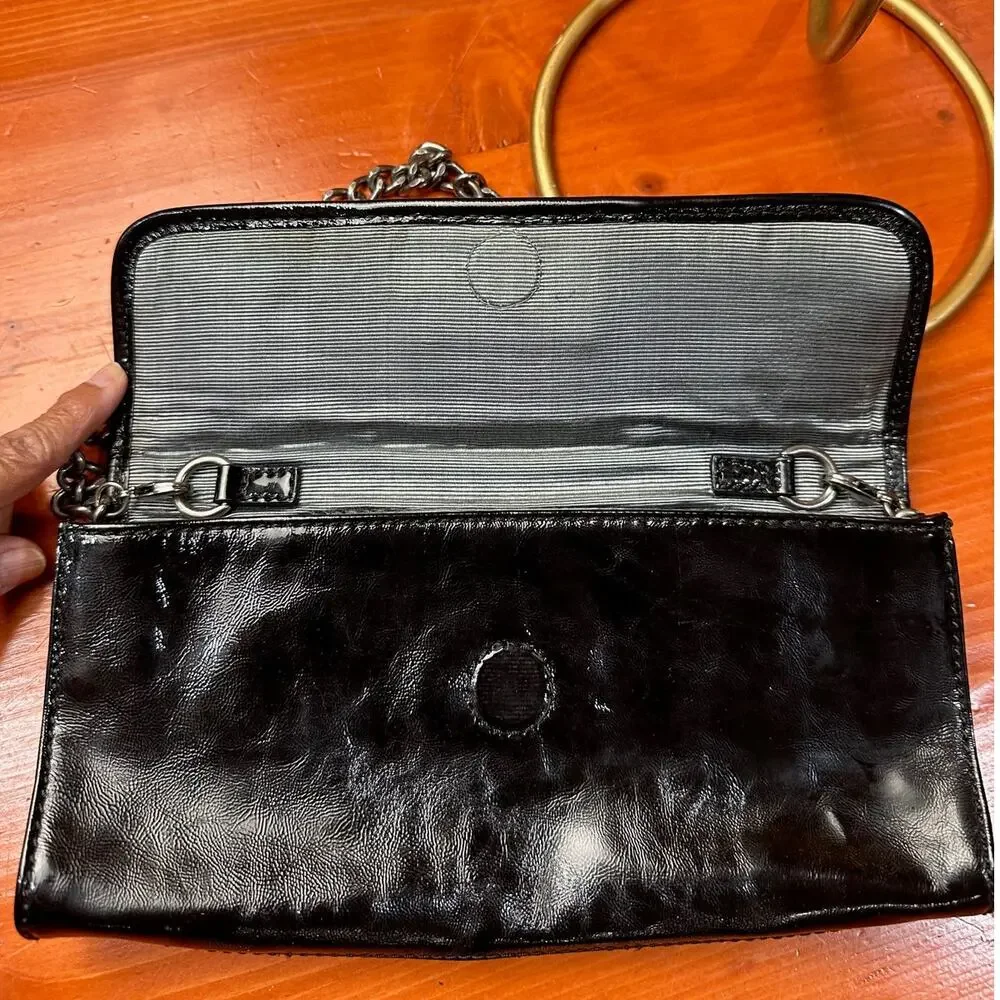 Elliott Lucca Black Patent Leather Clutch with Chain Strap